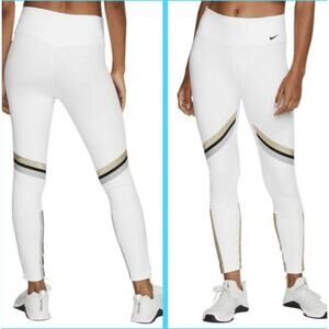 Nike One Icon Clash Women's 7/8 Leggings White Gold Stripe sz S